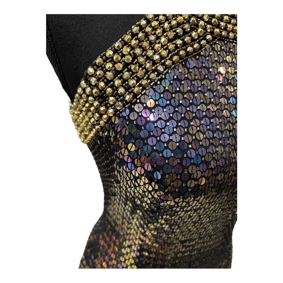 Oleg Cassini Vintage Sequin Beaded Backless Evening Dress 4 - Picture 6 of 13